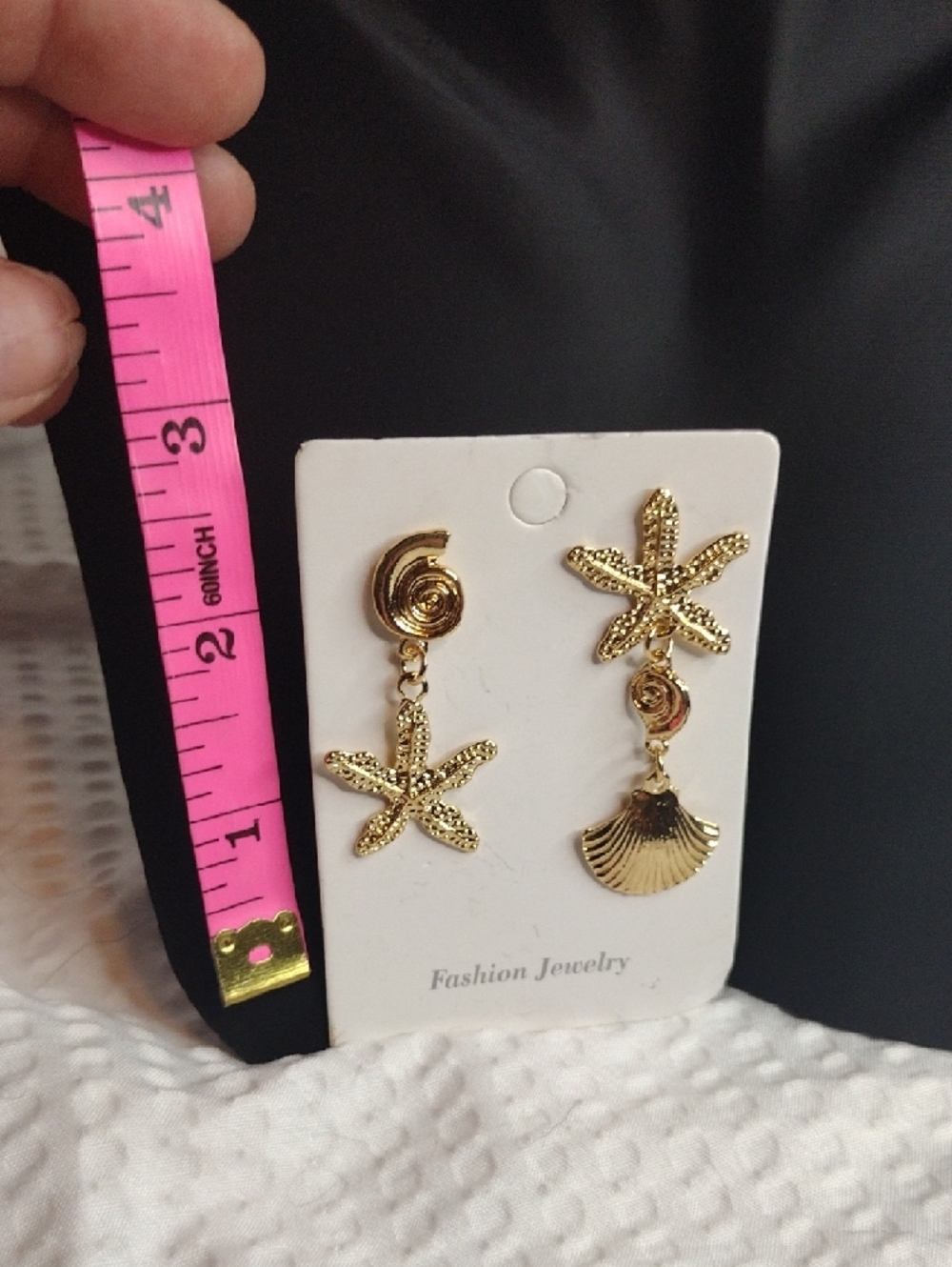 Gold Starfish & Shell Drop Earrings - Women Jewelry - Picture 5 of 5